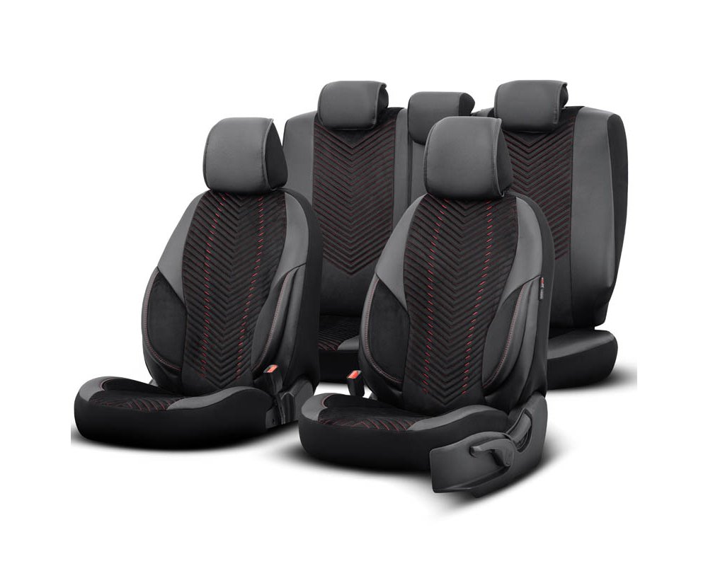 Autostoelhoezenset Advanced zwart-rood (complete set)