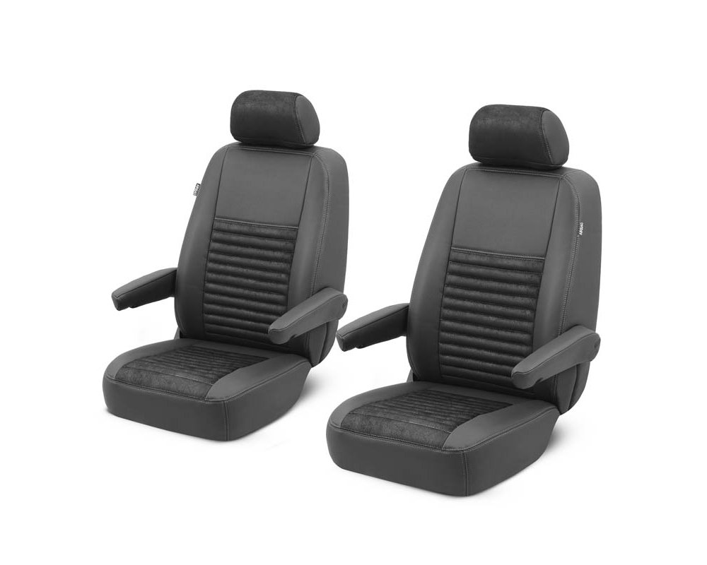 Pasvorm stoelhoezen set (stoel en stoel) Ford Transit 2014-heden - Exclusive design kunst leer met alcantara zwart Pasvorm stoelhoezen set (stoel en stoel) Ford Transit 2014-heden - Exclusive design kunst leer met alcantara zwart