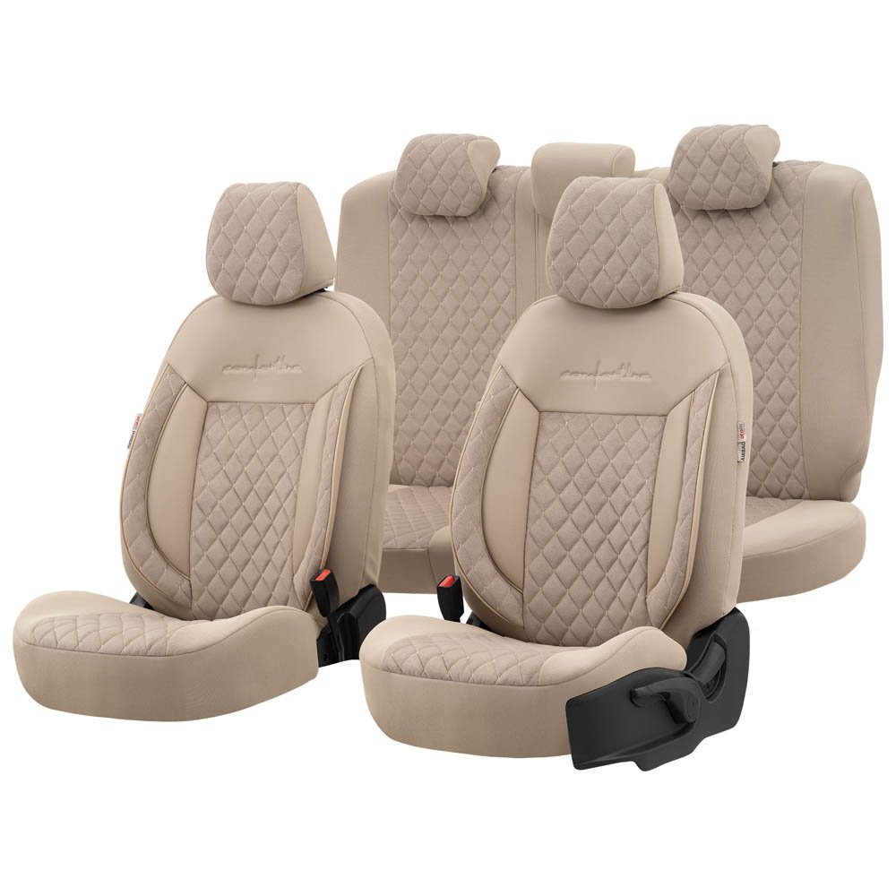 Luxe Autostoelhoezenset Comfort VIP - kunstleer met suede stof - kleur beige (complete set) Luxe Autostoelhoezenset Comfort VIP - kunstleer met suede stof - kleur beige (complete set)