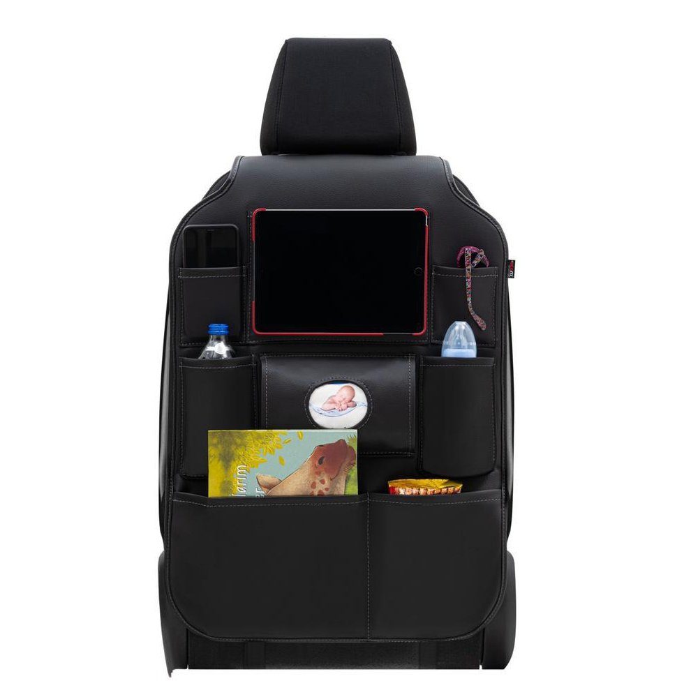 Luxe organizer voor de stoel in kunstleer met tablet houder zwart Luxe organizer voor de stoel in kunstleer met tablet houder zwart