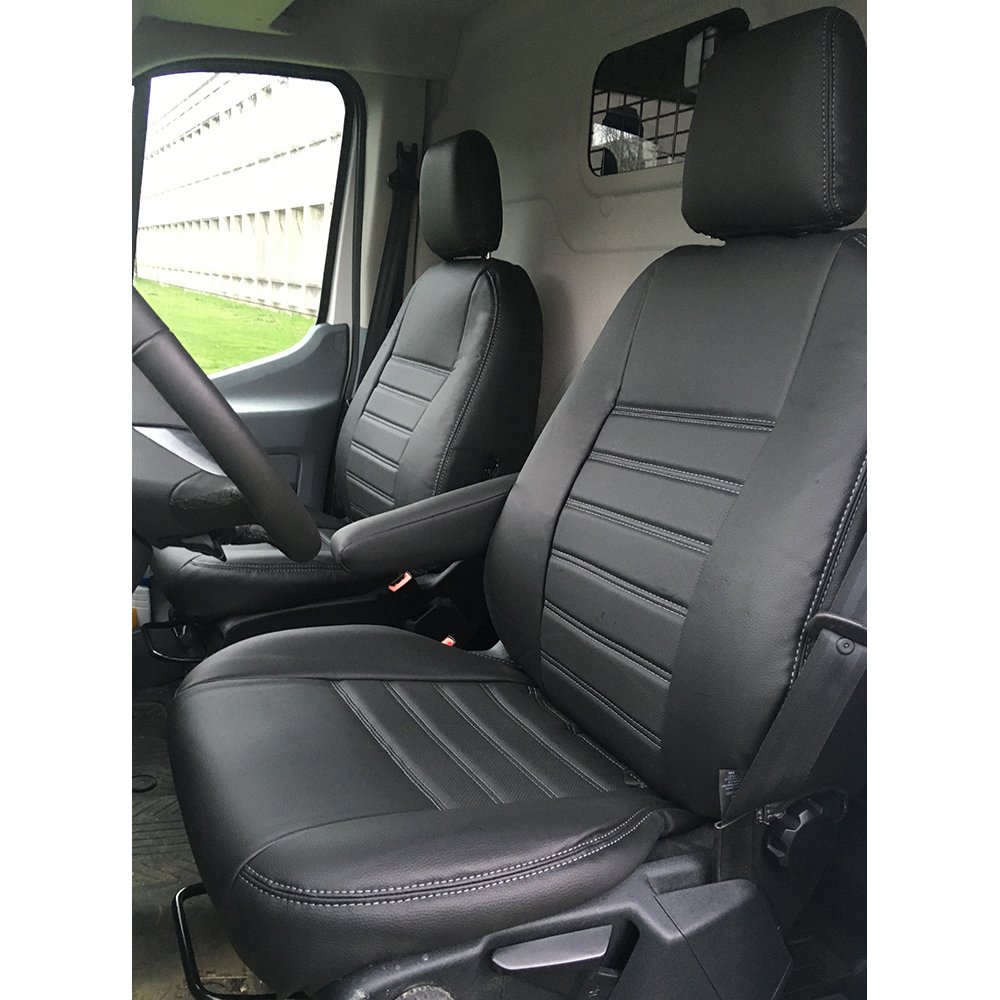 Pasvorm stoelhoezen set (stoel en stoel) Ford Transit 2014-heden - Kunstleer zwart Pasvorm stoelhoezen set (stoel en stoel) Ford Transit 2014-heden - Kunstleer zwart