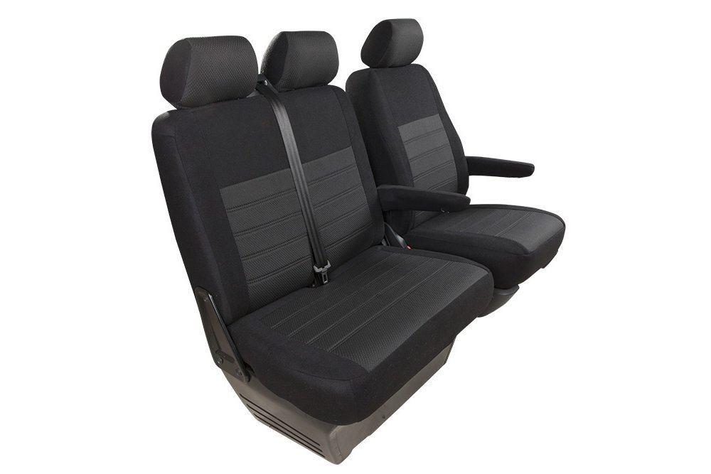 Pasvorm stoelhoezen set (stoel en duobank) Ford Transit 2014 t/m heden - Stof zwart Pasvorm stoelhoezen set (stoel en duobank) Ford Transit 2014 t/m heden - Stof zwart