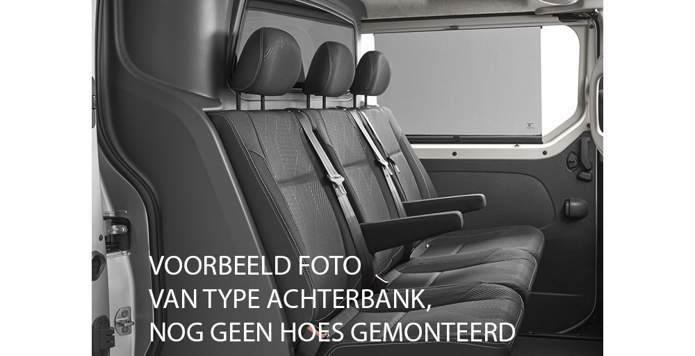 Pasvorm stoelhoes achterbank (3 zits) dubbel cabine Snoeks type 2 (3 losse zitting/rugleuning met armsteuntjes) - Stof zwart