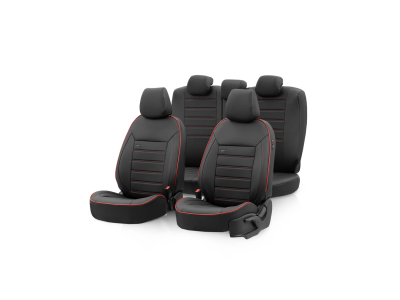Autostoelhoezenset Premium kunstleer zwart-rood (complete set) Autostoelhoezenset Premium kunstleer zwart-rood (complete set)