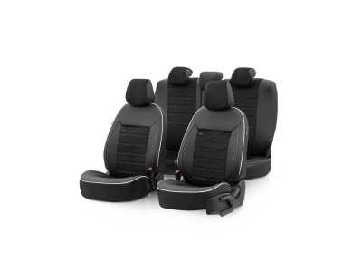 Autostoelhoezenset Premium kunstleer met suede zwart-wit (complete set) Autostoelhoezenset Premium kunstleer met suede zwart-wit (complete set)